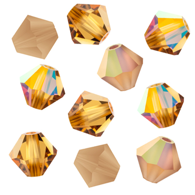 PCBIC04 MIX PL-AB-M LTCOLTOP MIX Preciosa crystal bicones - mix of plain, AB & matt Lt Colorado Topaz